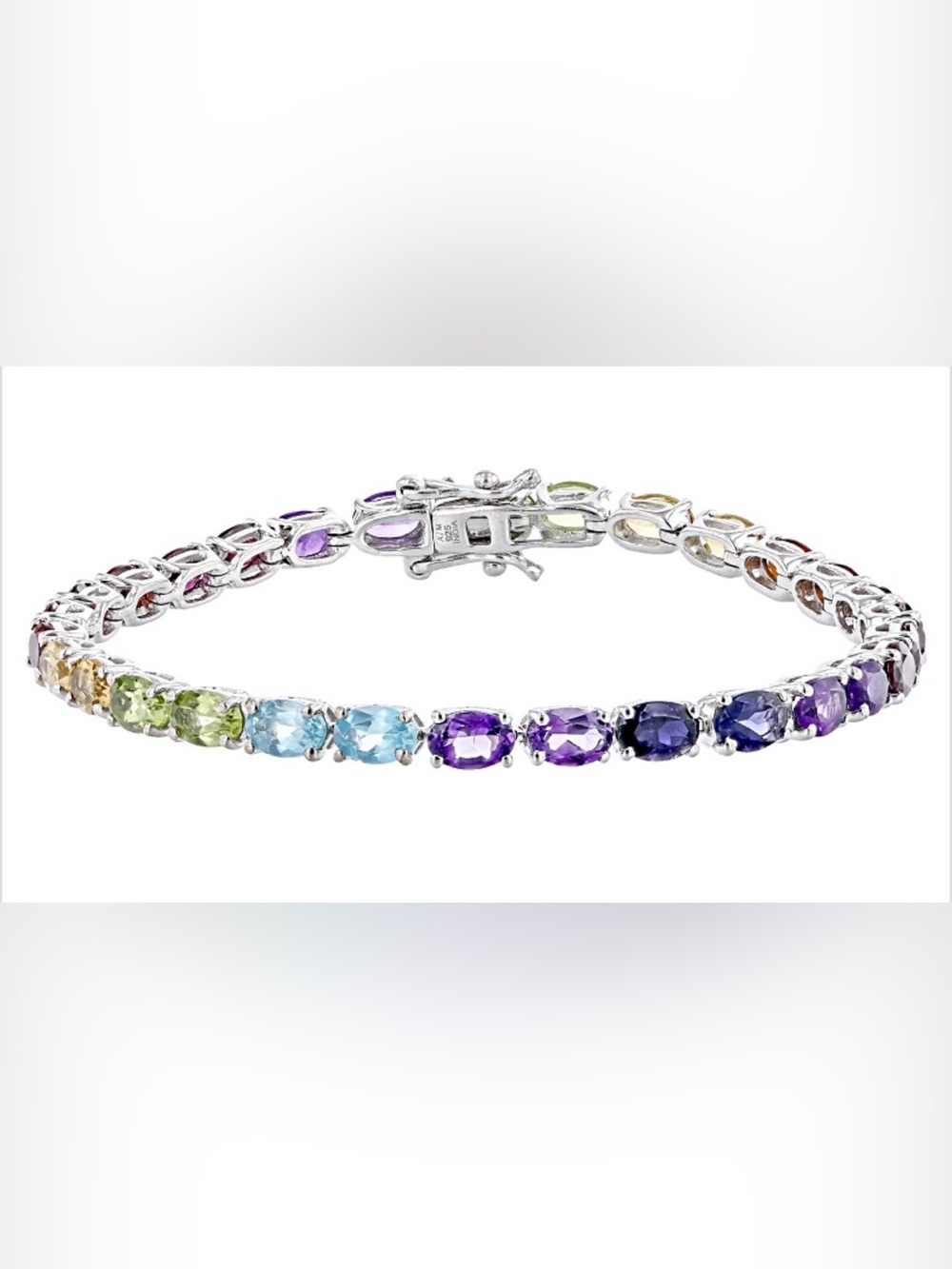 Multi-Color Multi Gemstone Platinum Over Sterling Silver Tennis Bracelet 12.41ct